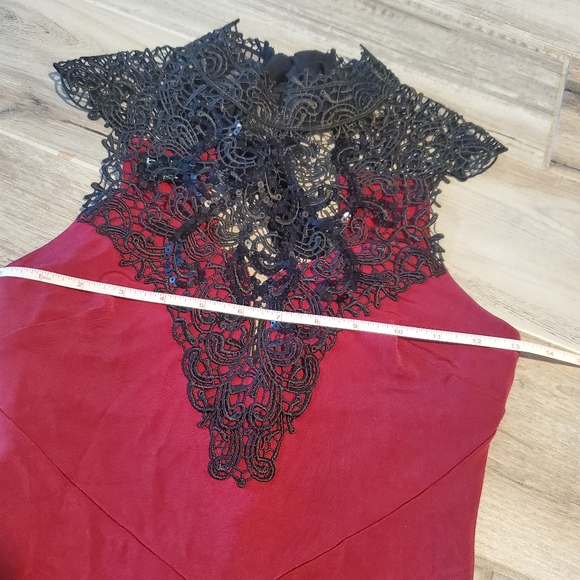 Bebe Red Black Crochet Lace Open Back Bodycon Dress XS Y2K Party Holiday - Picture 5 of 10